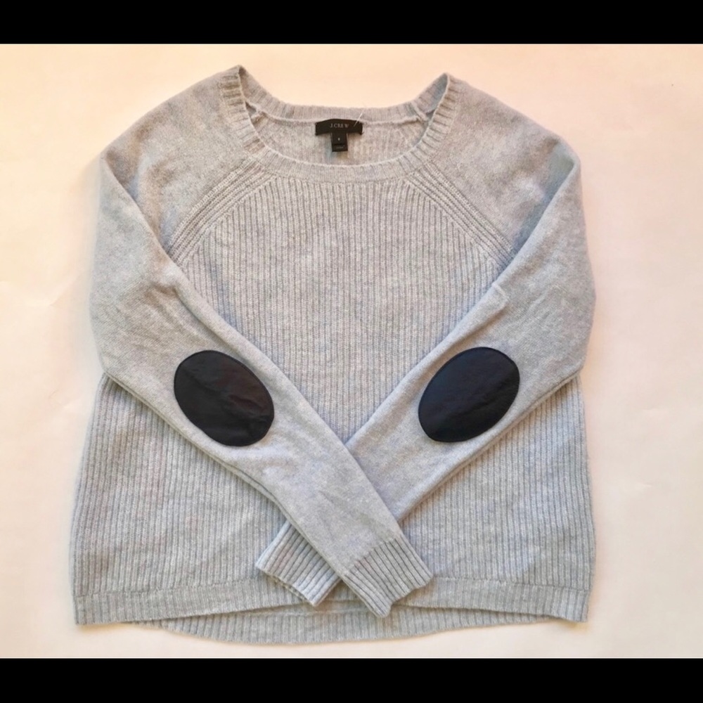 J. Crew 100% Wool Ice Blue Patched Elbow Sweater